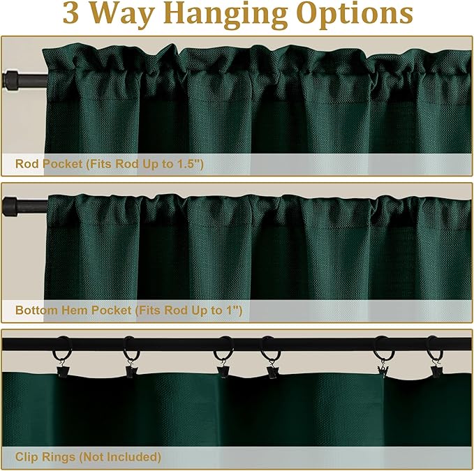 Lecloud Bessie Hunter Green Curtains 78 Inches Long 2 Pcs, Airy Home Decor Living Room Curtains for Bedroom Decor, Light Filtering Rod Pockets Elegant Drapes for Dining Room, Each 40" W x 78" L