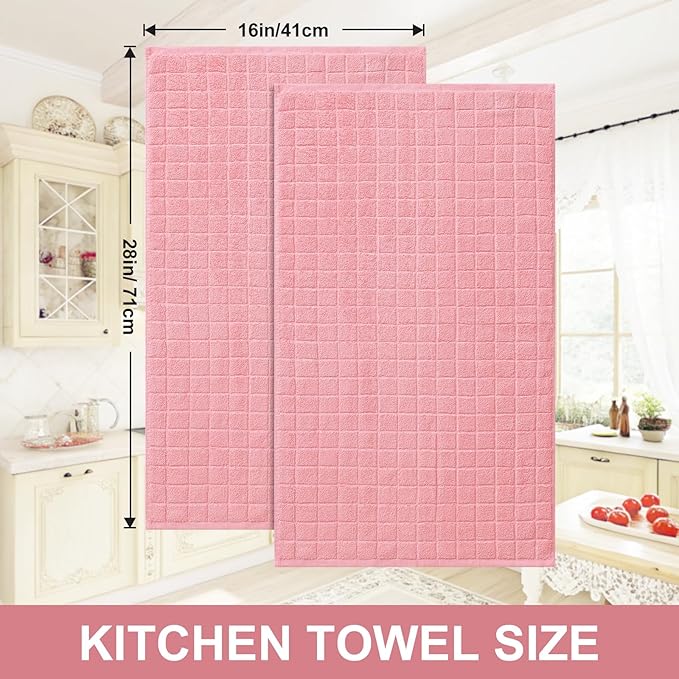 Homaxy Premium Cotton Kitchen Towels 16"x 28", Large Natural Ring Spun 390 GSM Dish Towels, Super Absorbent Terry Kitchen Hand Towels, Soft Tea Towels with Hanging Loop, Pure Pink Design, 8 Pack