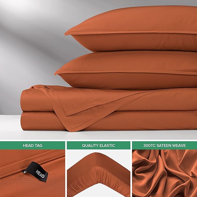 Pure Bamboo King Sheets, Genuine 100% Organic Viscose Derived from Bamboo Bed Sheet Set, Luxuriously Soft & Cooling, Double Stitching, 2 Year Quality Promise (King, Terracotta)