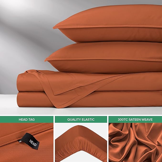 Pure Bamboo Full Sheets, Genuine 100% Organic Viscose Derived from Bamboo Bed Sheet Set, Luxuriously Soft & Cooling, Double Stitching, 2 Year Quality Promise (Full, Terracotta)
