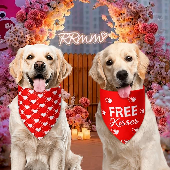 Agroon Dog Valentines Bandana Small 3PCS, 6 Pattern Sweetheart Scarf for Boy and Girl, Red Pink Black Triangle Reversible Love Bibs Breed for Puppy Pets