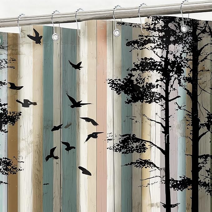 mutakin Rustic Deer Shower Curtain Farmhouse Tree Country Shower Curtains for Bathroom Waterproof Fabric Bath Curtain Decor with Hooks