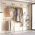 KAILNKISS Industrial Pipe Clothes Rack, Gold Clothing Rack with Shelves, Wall Mounted Clothes Rack Heavy Duty Closet Organizers Wardrobe Multi-Purpose Storage Clothes Hanging Shelf - 94.5''L Gold