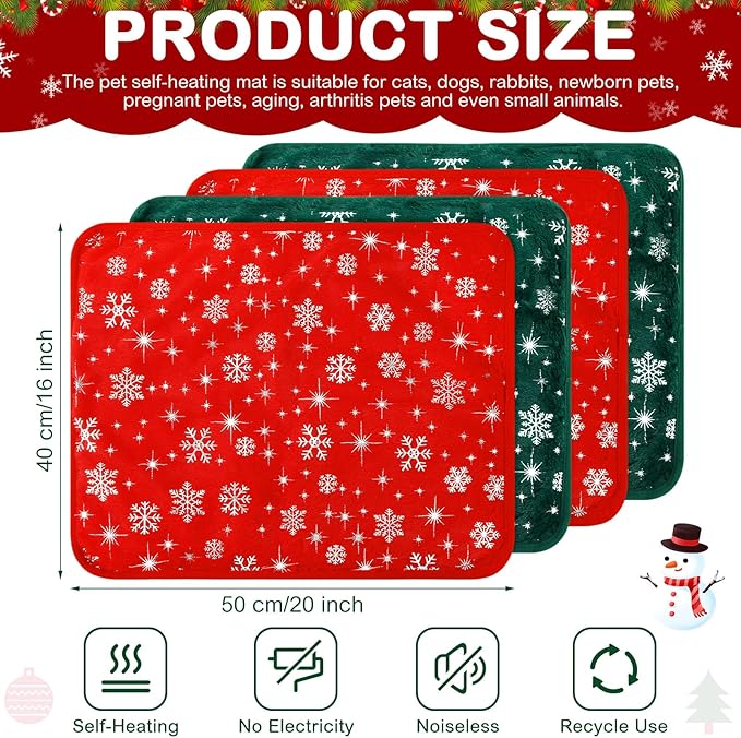 Clysee 4 Pack Self Heating Cat Bed Cat Self Warming Pad with Removable Cover Extra Warm Thermal Pet Pad Washable Pet Crate Mat Anti Slip Kennel for Indoor Outdoor Pets (Snowflake,16 x 20 Inches)