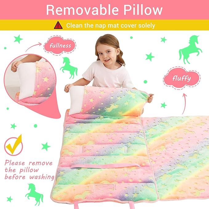 Lasoftan Toddler Nap Mat with Pillow and Blanket, Extra Large Rolled Napping Mats,Slumber Bags for Boys Girls,Kids Sleeping Bag for Daycare, Preschool Travel Camping