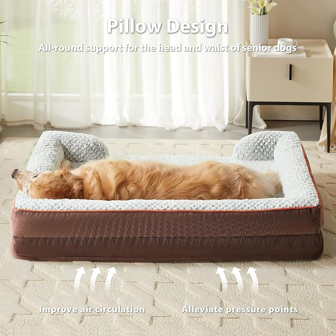 LEXTRO Orthopedic Dog Bed for Large Dogs, Egg Crate Foam Bed for Large Dogs, Equipped with Removable Waterproof Pillow Cover and Anti-Slip Bottom, Pet Bed