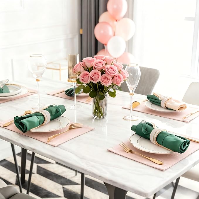 Home Brilliant Valentines Placemats Set of 4 Heat Resistant Dining Table Place Mats for Kitchen Table Party Dinner Decorations, 13 x 19 inches, Apricot Pink