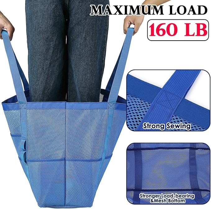 Fammart Mesh Beach Bag, Large Beach Tote with Zipper Pocket for Family Pool Bag for Toys & Vacation Essentials