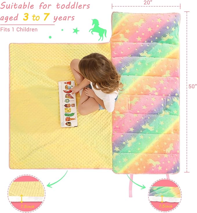 Lasoftan Toddler Nap Mat with Pillow and Blanket, Extra Large Rolled Napping Mats,Slumber Bags for Boys Girls,Kids Sleeping Bag for Daycare, Preschool Travel Camping
