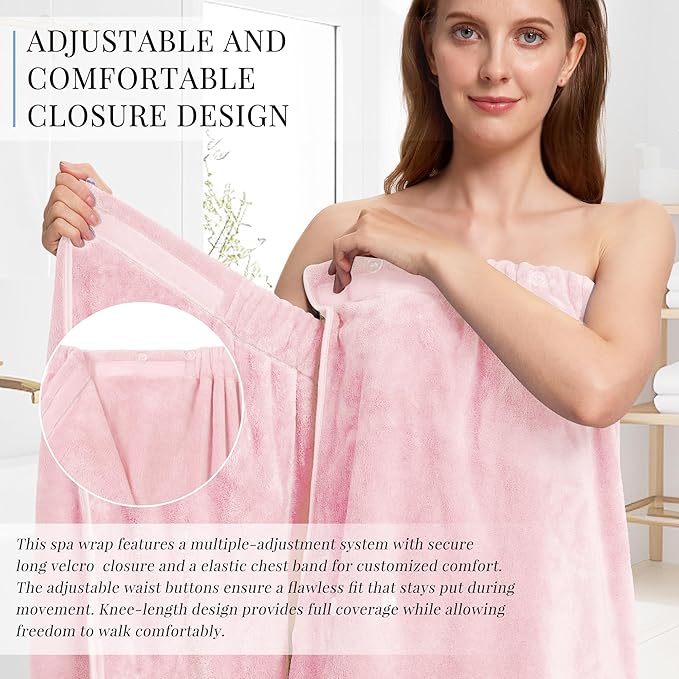 PJGGZ Towel Wrap for Women, Three Adjust Clasps Closure Bath Wraps After Shower Spa Sauna Bathrobe(Available in Plus Size)