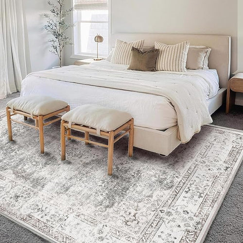 Area Rug 6'x9' Washable Vintage Traditional Floor Cover Thin Retro Kitchen Indoor Distressed Non Slip Carpet for Living Room Bedroom Dining Room