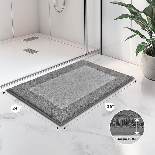 anllugs Bathroom Rugs 24" x 36", Non-Slip Extra Soft Absorbent Bath Rugs, Machine Washable Quick Dry Bath Mats for Bathroom Floor, Shower, Bathtub and Sink, Grey & Dark Grey