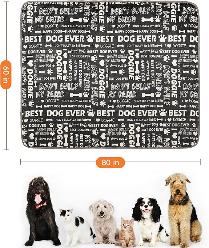 CAPT.SNOOZE Waterproof Dog Blankets Pet Blanket 60"x80", Soft Fluffy Sofa Car Bed Protector, Reversible Sherpa Fleece Dog Blanket for Large Dogs (Letters)