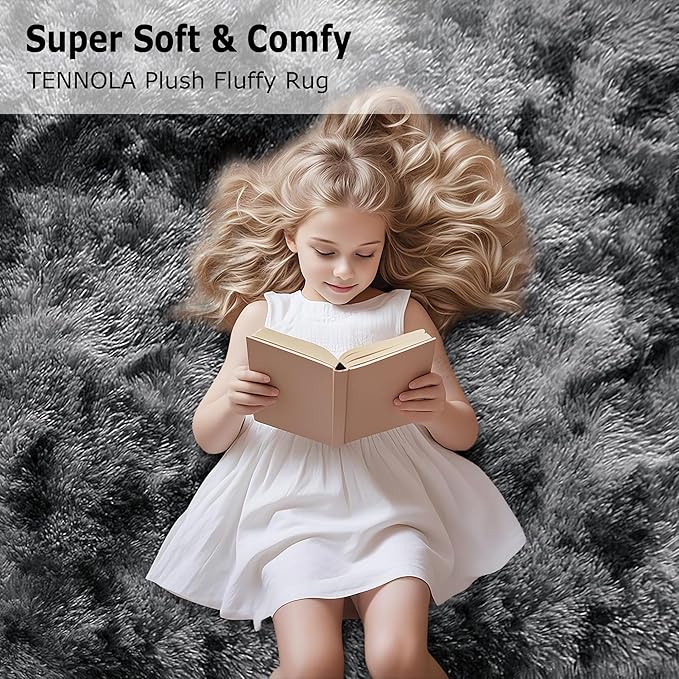 2x6 Fluffy Soft Runner Rug for Bedroom Living Room, Dark Grey and Black Carpet Runners for Hallways Non-Slip Shaggy Bedside Long Rug, Fuzzy Shag Bedroom Runner for Kids Room Dorm Nursery