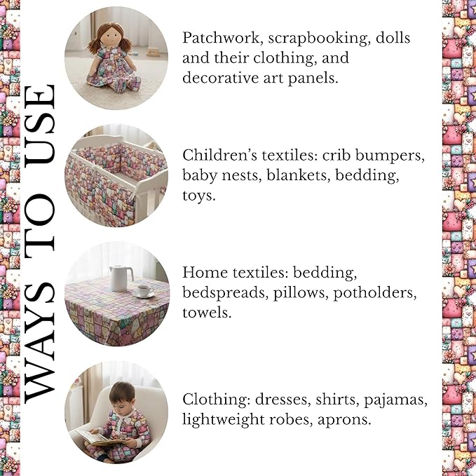 Sweet Hearts Patchwork Cotton Fabric Panel – 100% Turkish Cotton 140 GSM, Pre-Cut 61 x 36.6 Inches, Romantic Floral Sewing Fabric for Quilting, Gifts & DIY Crafts