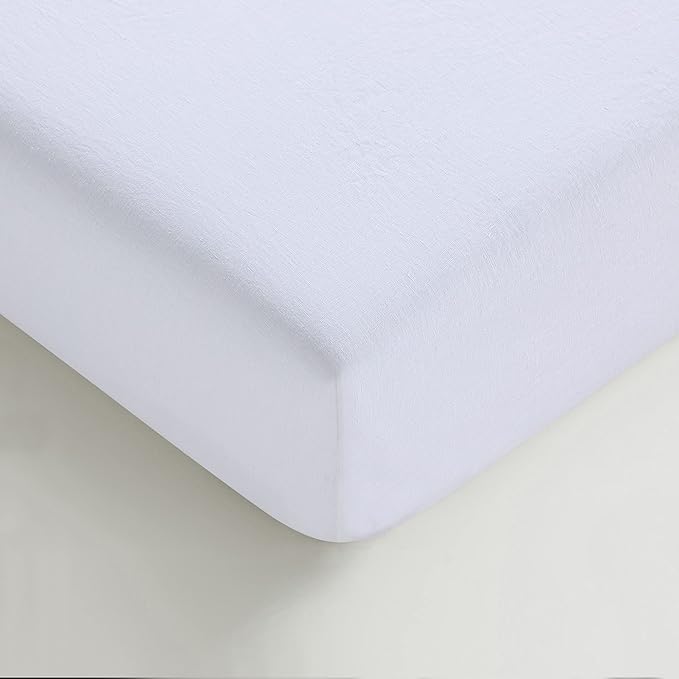 Sijo Stone Washed Organic French Linen Bed Sheet Set, GOTS Certified Organic, Best Cooling Linen Sheet Award by Sleep Foundation, 1 Flat Sheet Only (Snow, King/Cal King)
