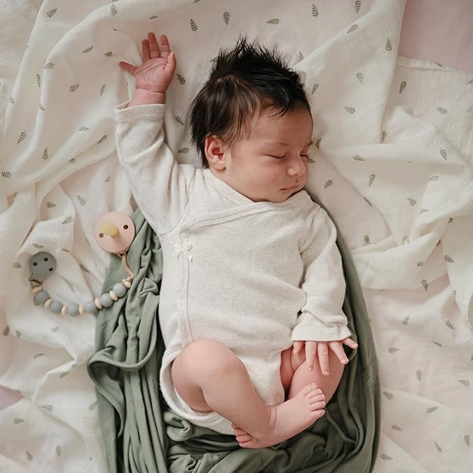 mushie Muslin Baby Swaddle Blanket | 100% Organic Cotton (Leaves)