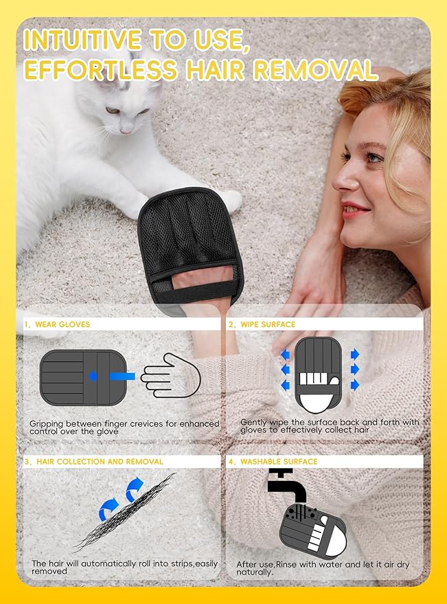 KEJIKO Pet Hair Removal Glove, Efficient Reusable Electrostatic Hair Remover Tool, Washable Pets Grooming Gloves For Cats Dogs Sofa Coach Furniture Gloves And Mitten 1 Pc