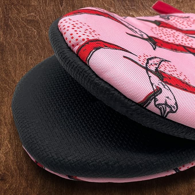 Mexican Hot Peppers Chili Pink Red Mini Silicone Oven Mitts, Heat Slip Resistant Kitchen Gloves 2-Pack Set, Soft Short Small Oven Mittens Pot Holders for Baking Grilling Barbecue Microwave Gift
