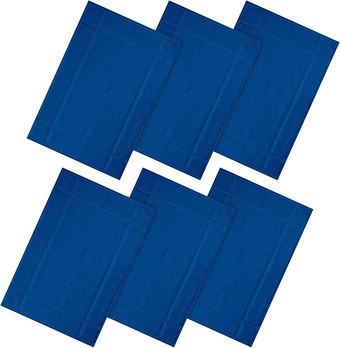Ample Decor 100% Cotton Bath Mats 34 x 20 Inches, Quick Dry, 1350 GSM Banded Border Shower Bathroom Floor Mat, Not Bathroom Rug - Navy, Pack of 6