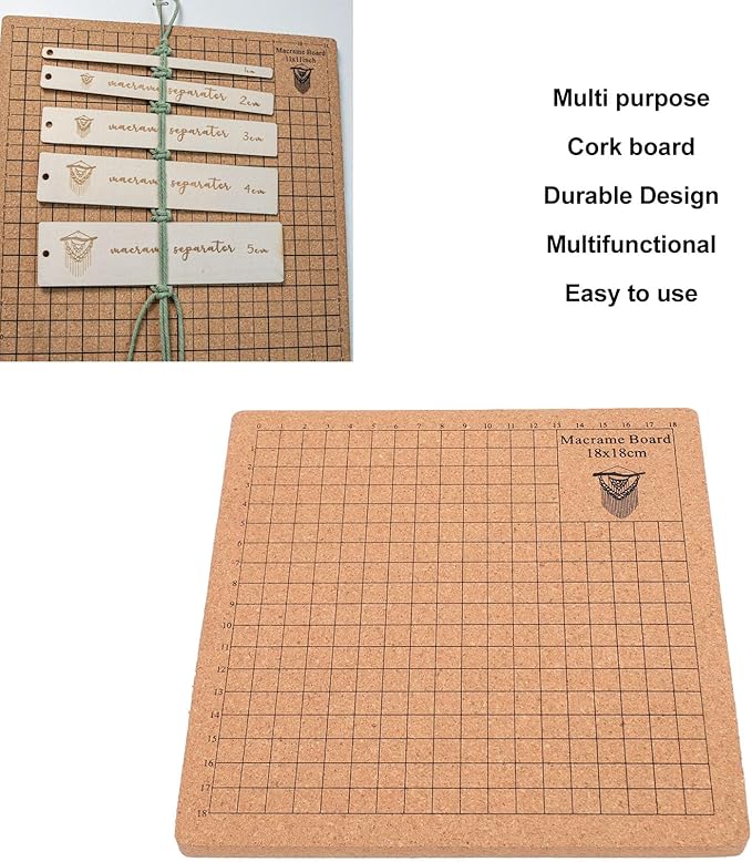 Macrame Board and Pins Double Sided Grids, Macrame Project Board with 5 Rulers 30 T Pins, Cork Braiding Board for Bracelet Making, DIY Knotting Jewelry Craft Kit for Beginners