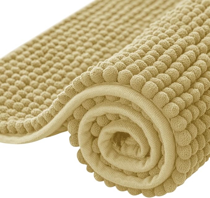 SUBRTEX Bathroom Rugs Chenille Bath Rug, Soft Short Plush Bath Mat, Water Absorbent Shower Mat, Quick Dry Machine Washable(Yellow, 20" x 32")