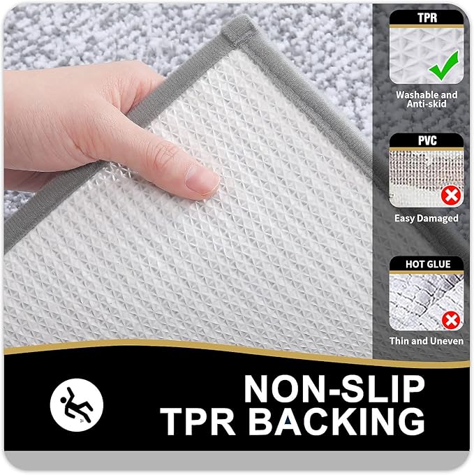 OLANLY Toilet Rugs U-Shaped 24x20, Extra Soft and Absorbent Microfiber Bathroom Rugs, Non-Slip, Machine Wash Dry, Plush Shaggy Contour Bath Mats for Toilet Base (Grey and White)