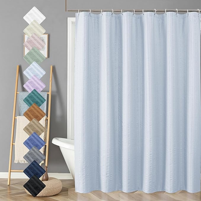 Aiyufeng Glacier Blue Shower Curtain for Bathroom, Embossed Textured Fabric Shower Curtain for Bathroom - Soft Cloth & Hotel Spa, Machine Washable, 72X78,Glacier Blue