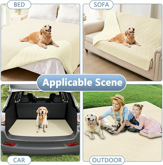 hyha Waterproof Dog Blanket, Soft Dog Bed Cover Pet Blankets, Waterproof Sofa Couch Cover for Dogs Washable, Reversible Pet Couch Covers for Sofa Furniture (82x102 Inch, Beige/Beige)