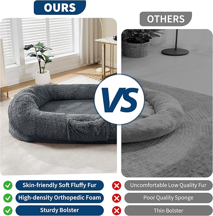 Festisoul Large Plush Dog Bed with Raised Headrest, Orthopedic Pet Bed for Dogs & Cats, Washable Fleece Pet Bed for Large Breeds (19x14x9 Inches)