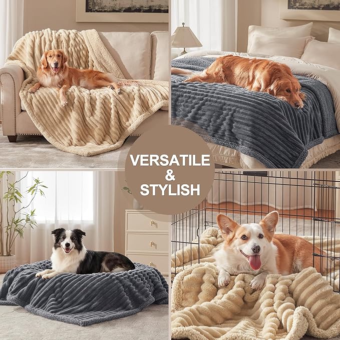 AIPERRO Waterproof Dog Blanket for Small Dogs, Washable Soft Puppy Cat Blanket Flannel Cotton Velour for Sofa Couch Protector, Comfort & Security Reversible Bed Protection for Pet, 25"X35", Khaki