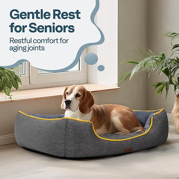MellowMates Orthopedic Dog Bed for Large Sized Dogs with Removable Washable Cover, Waterproof Lining & Non-Slip Base, Pet Dogs Couch Sofa with Extra Thick Dual-Layer Interior Padding, 36", Grey