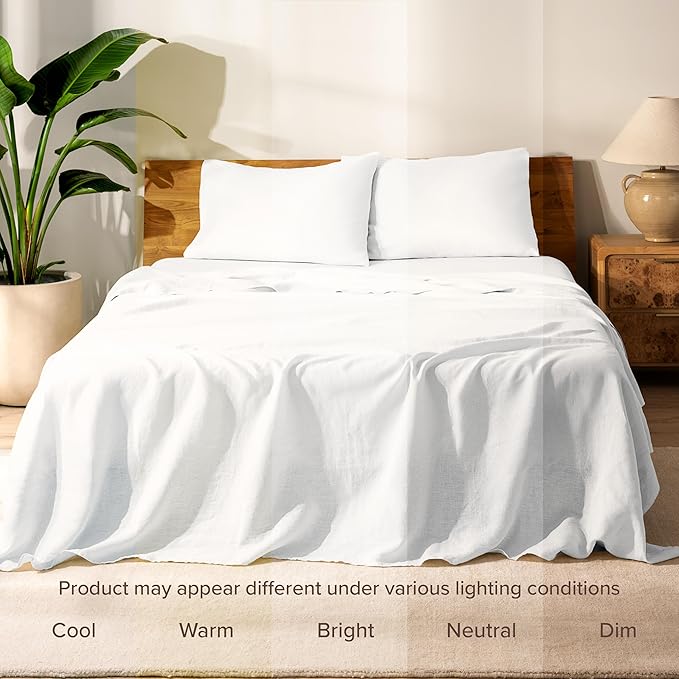 Bare Home Full Sheet Set - Luxury 100% European Linen - Deep Pockets - Easy Fit - 4 Piece Set - Bedding Sheets & Pillowcases (Full, Soft White)