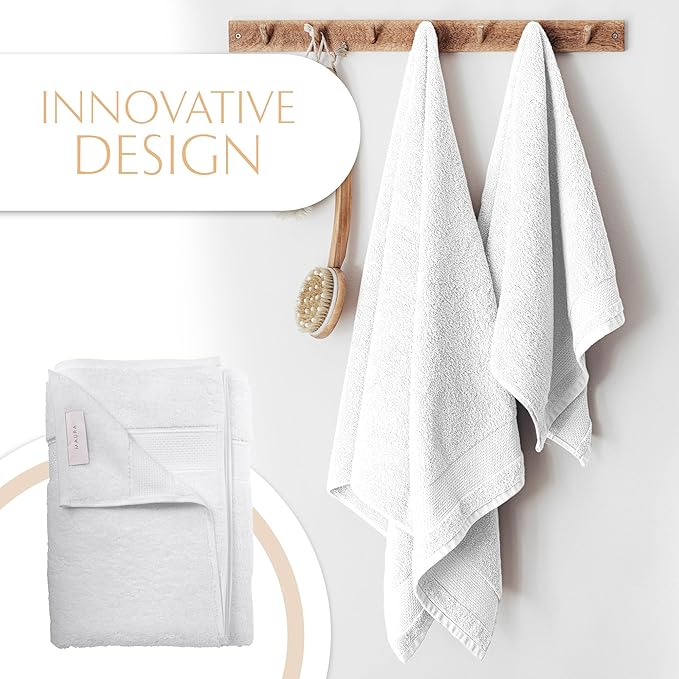 MAURA White Hand Towels for Bathroom. Luxury Turkish Cotton Bath Hand Towels Set of 6. Ultra-Soft, Thick & Plush - White
