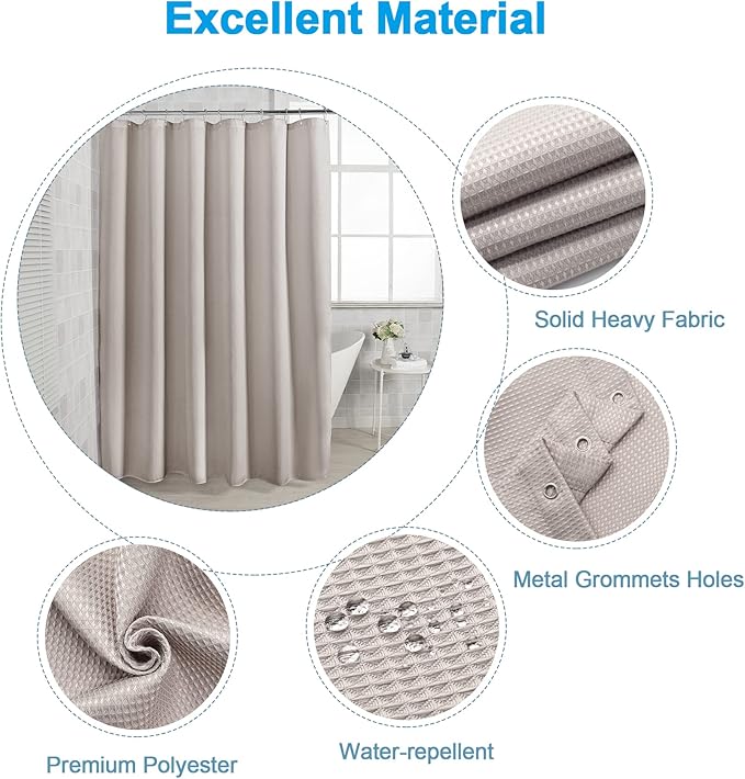 AmazerBath Waffle Shower Curtain 78 Inches Long, Khaki Shower Curtain Fabric Heavy Duty 240GSM, Hotel Quality Bathroom Shower Curtains Tan, 72 x 78 Inches