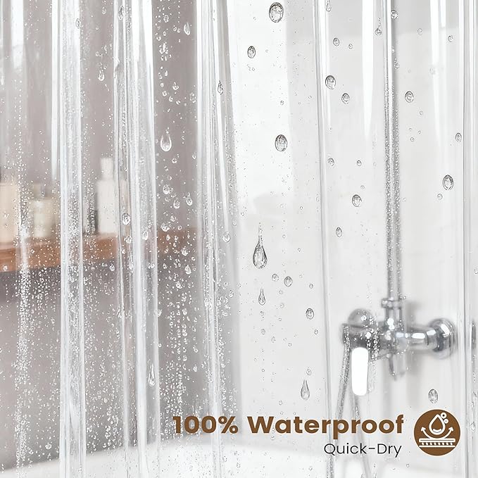BTTN 3 in 1 Shower Curtain Set - 78 Inch Long Linen Textured Polyester Shower Curtain and Clear Liner Set with Plastic Hook, Long Modern Waterproof Shower Curtain for Bathroom, Cream/Beige, 72x78