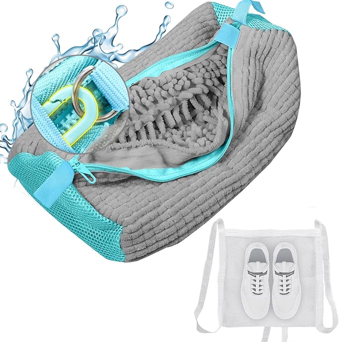 Shoe Washing Machine bag, Shoe Laundry Bag for Washer and Dryer, Include Dry Net Bag, Reusable and Durable Zipper with Hook Design, Shoe Washing Bag for Sneaker (Gray, 1 Pack)