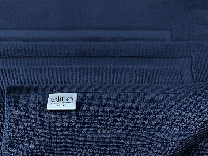 ELITE Emporium Home Collection 2-Piece Cotton Bathroom Mat Set, 21" x 34" - 100% Cotton, Absorbent, Quick-Dry, Bath Towel Mats for Floor, Navy Blue [Not a Bathroom Rug]