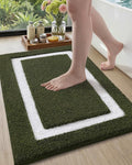 Color&Geometry Bathroom Rugs, Water Absorbent and Quick Dry Microfiber Bath Rugs-20"x32", Non-Slip, Machine Washable, Extra Soft Plush Bath Mats for Bathroom, Laundry Room, Green White