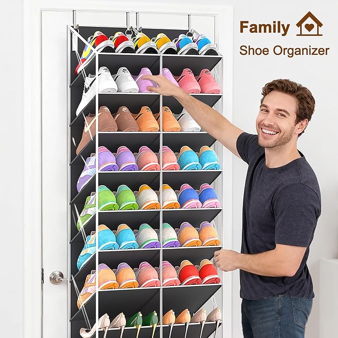 UVIAHOMI 30 Pairs Over the Door Shoe Organizer, Clear Pockets Hanging Shoe Storage for Closet, 10-Tier Door Shoes Rack Storage Fit All the Family's Sneakers, Boots, Heels, Dark Grey