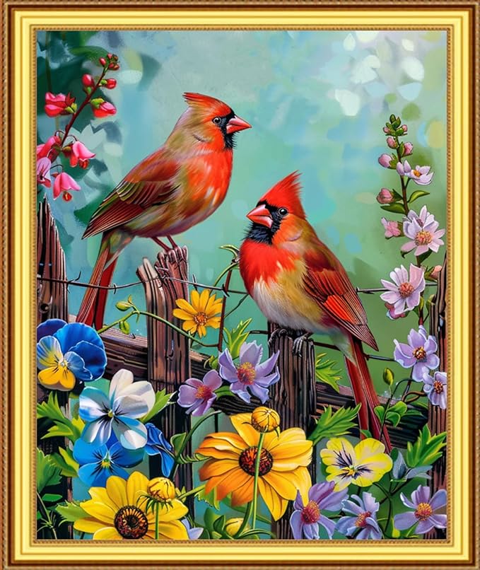 Foxnyart Stamped Cross Stitch Kits Full Range of Embroidery Needlework Starter Kits for Beginners Adults 11CT Embroidery Patterns Art Crafts DIY Needlepoint Kit-Colorful Flowers Birds 16x20 inchs