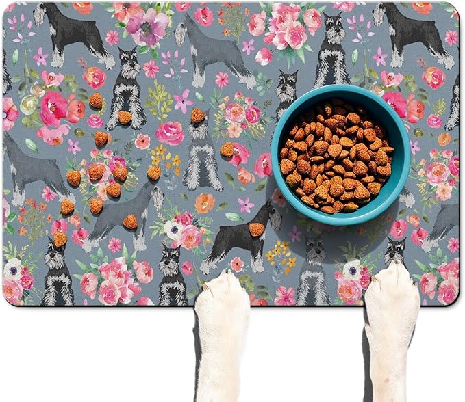Schnauzer Dog Food & Water Mat, Pet Feeding Mat for Floor Non-Slip Waterproof, Super Absorbent Cat Bowl Mat, Easy to Clean Eco-Friendly Durable Pet Placemat,12" × 20"