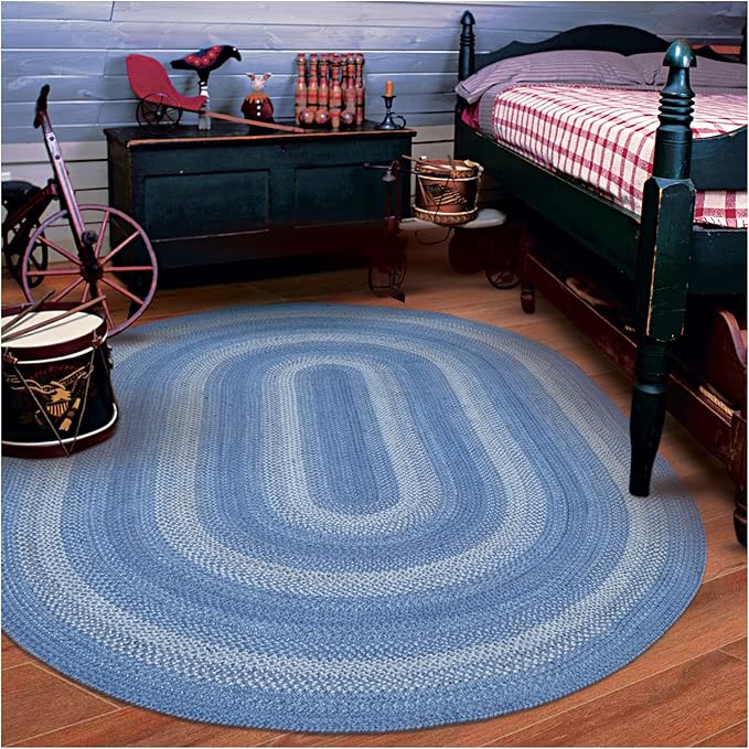 Homespice Denim Jute Braided Oval Rugs 5x8' - Ideal as Country Blue Oval Braided Rugs for Living Room, Reversible, No Shed Jute for Easy Maintenance