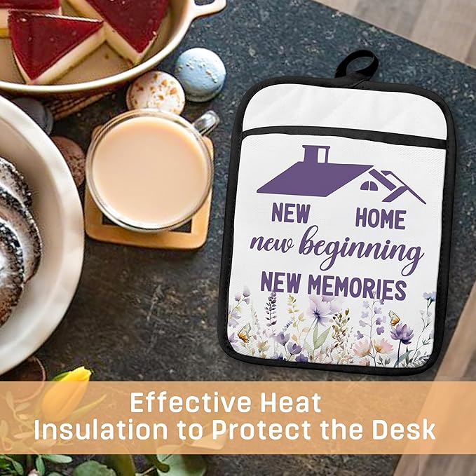 Home Sweet Home Pot Holders with Pockets, Best Housewarming Gifts, House Warming Gifts Oven Pot Holders Heat Resistant Oven Mitts Hot Pads for Kitchen Baking Cooking