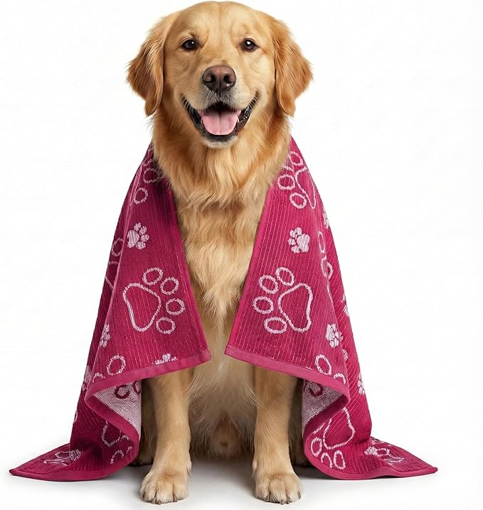 Delilah Home Drytek Dog Towel, Faster Drying, Ultra Absorbent & Odor-Resistant Dog Drying Towel Made from Recycled Bottles, Large 30x54, Quick-Dry & Sand-Resistant for Bath, Beach & Travel (Pink)