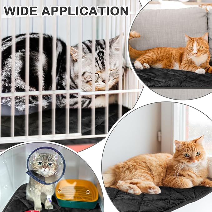 Clysee 2 Pack Self Heating Cat Mat Self Warming Pet Pads Washable Kennel Mat Dog Crate Pad Reflects Body Heat Non Skid Cat Thermal Pads for Puppy Indoor Outdoor(Black,16 x 20 Inches)