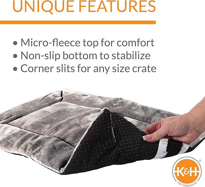 K&H Pet Products Self-Warming Dog Crate Pad, Self Heating Cat Mat, Portable, Machine Washable, No Electric Needed, Adjustable Fit, Non-Slip, Great for Cat Window Perches - Extra-Small 14 X 22in Gray