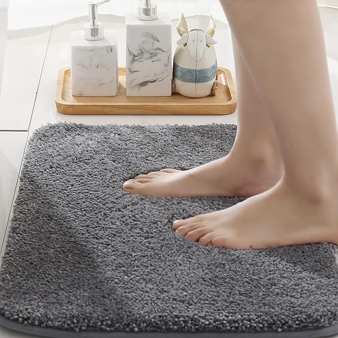 COSY HOMEER Extra Thick Bath Rugs for Bathroom - Anti-Slip Bath Mats Soft Plush Yarn Shaggy 100% Strong Mirco Polyeste Mat Living Room Bedroom Mat Floor Water Absorbent(Dark Grey,16x24 - Inches)