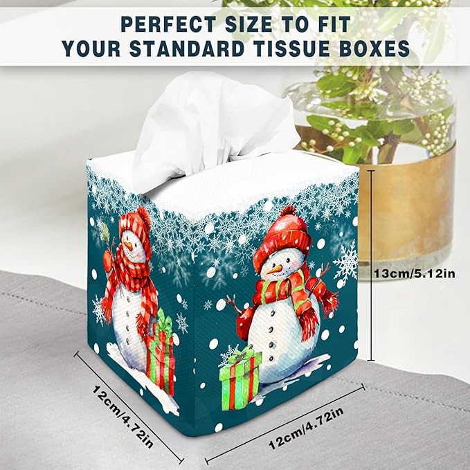 Tissue Box Cover Square Decorative Tissue Box Holder Cute Funny Cube Tissue Case Cover-Xmas Decor Christmas Snowman Tissue Box Cover