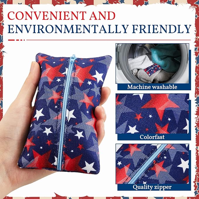5 Pieces Tissues Purse Pocket Tissue Holder Reusable Travel Tissue Pouch Fabric Zipper Enclosed Small Size US Flag Pattern Tissue Holder for Purse Coins for 4th of July, 5.25 x 3 Inches (Star Style)